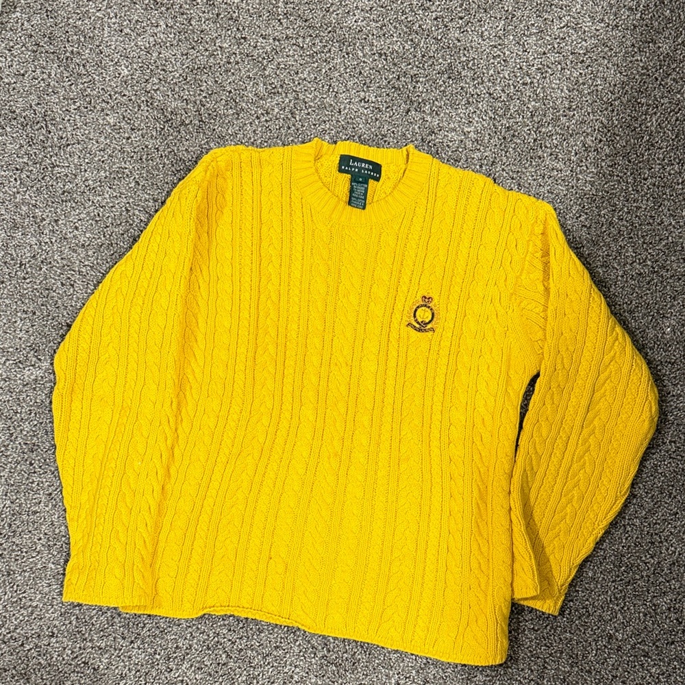 Chic Ralph lauren cable knit yellow crew neck sweater